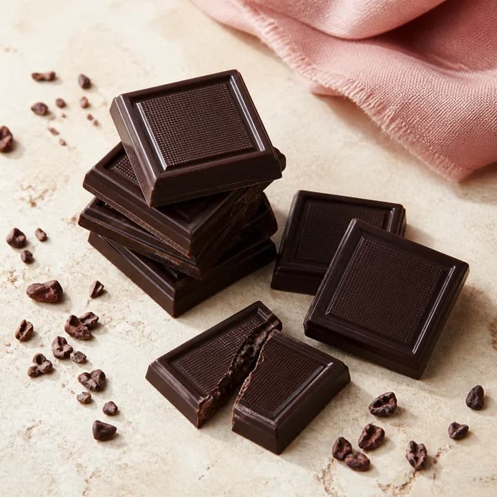 Sugar Rebel editorial still life for ChocZero 70% Dark Chocolate Squares